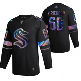 Seattle Kraken Chris Driedger 60 2021-22 Iriserend holografisch Zwart Authentic Shirt - Mannen